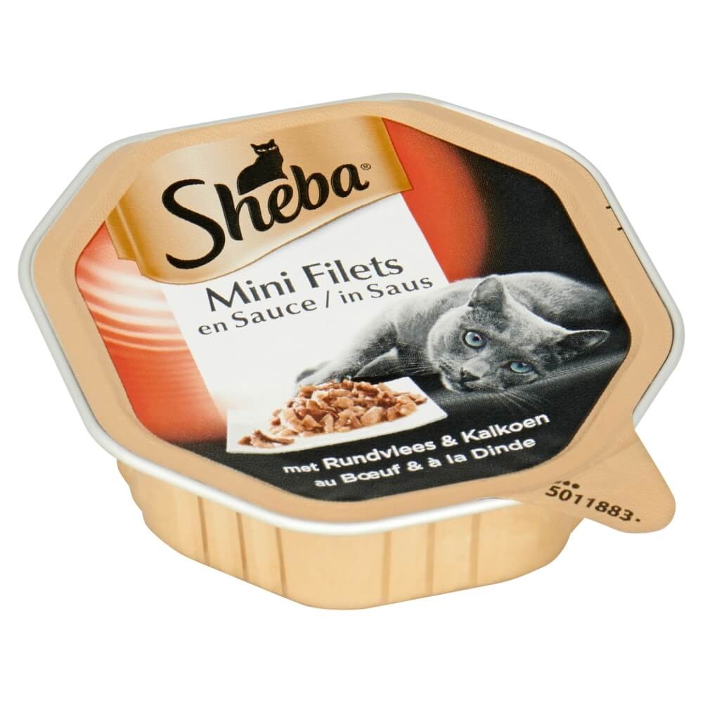 Sheba Mini Filets met rund en kalkoen in saus natvoer kat (kuipjes 85 g)