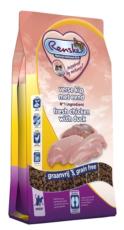 Renske Graanvrij Super Premium Senior vers bereide kip met eend kattenvoer