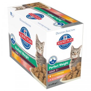 Afbeelding Hill's Adult Perfect Weight Pouch 85 gr kattenvoer 12 zakjes door Brekz.nl