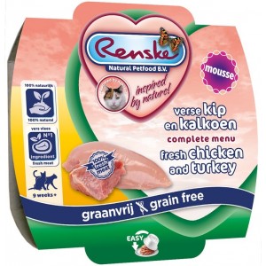 Renske Kat Verse Kip & Kalkoen Mousse 100 gr Per 40 Renske Kat Verse Kip & Kalkoen Mousse 100 gr Per 40