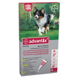 Afbeelding Advantix 250/1250 voor honden van 10 tot 25 kg 4 pipetten door Brekz.nl