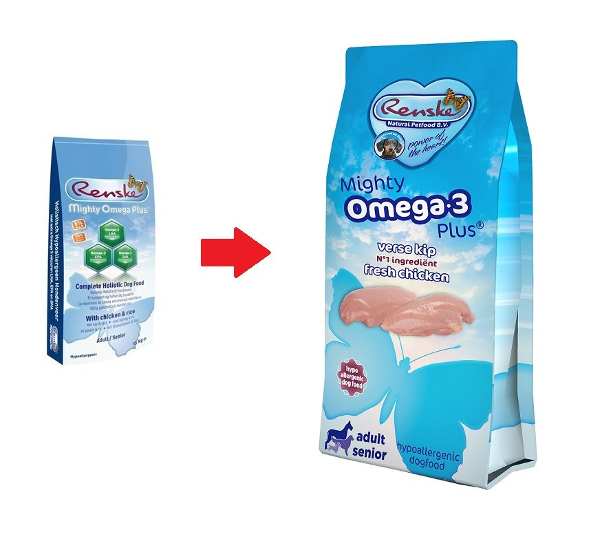 Renske Mighty Omega-3 Plus Adult Senior kip & rijst hondenvoer