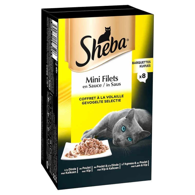 Sheba Mini Filets Gevogelte Selectie in saus natvoer kat (kuipjes 85 g)
