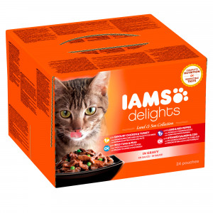 Afbeelding Iams Delights Land & Sea Collection 24x85 gr zakjes kat In Saus door Brekz.nl