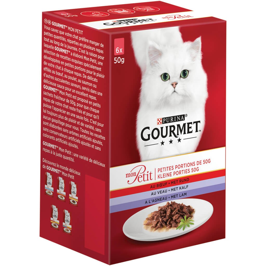 Gourmet Mon Petit Kleine Porties kattenvoer met rund, met kalf, met lam 6x50g