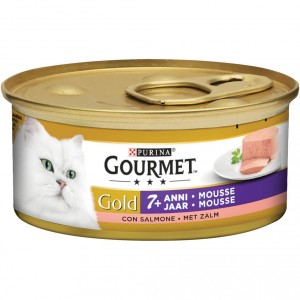 Afbeelding Gourmet Gold Mousse met Zalm +7 kattenvoer 1 tray (24 blikken) door Brekz.nl