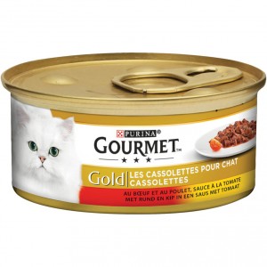 Gourmet Gold Cassolettes met rund, kip, tomaat in saus natvoer kat (24x85 g) 1 tray (24 x 85 g)