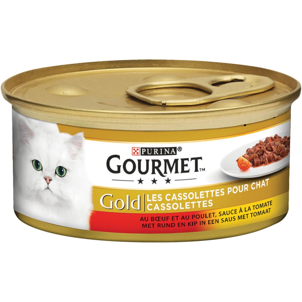 Gourmet Gold Cassolettes met rund, kip, tomaat in saus natvoer kat (85 g)