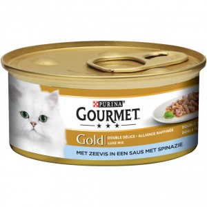 Afbeelding Gourmet Gold met zeevis in een saus met spinazie kattenvoer 1 tray (24 blikken) door Brekz.nl