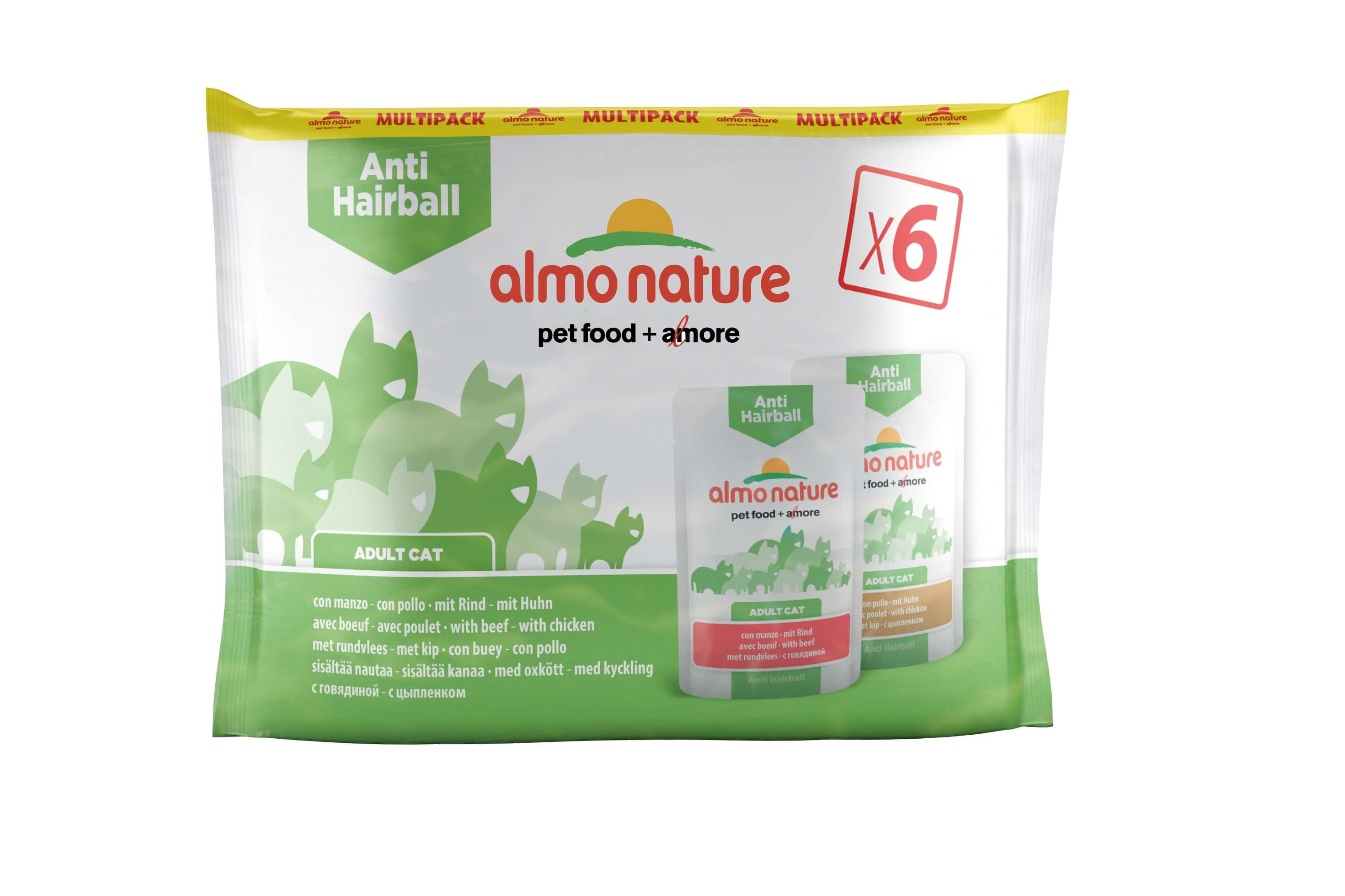 Afbeelding van 3x(6x70 g) Almo Nature Anti Hairball multipack met rund en kip natvoer kat (70 g)