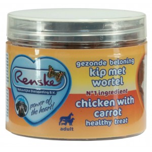 Afbeelding Renske Gezonde beloning Hartjes - Kip met Wortel hond 100 gram door Brekz.nl