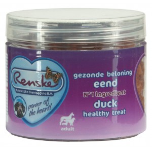 Afbeelding Renske Gezonde beloning Hartjes - Eend hond 100 gram door Brekz.nl