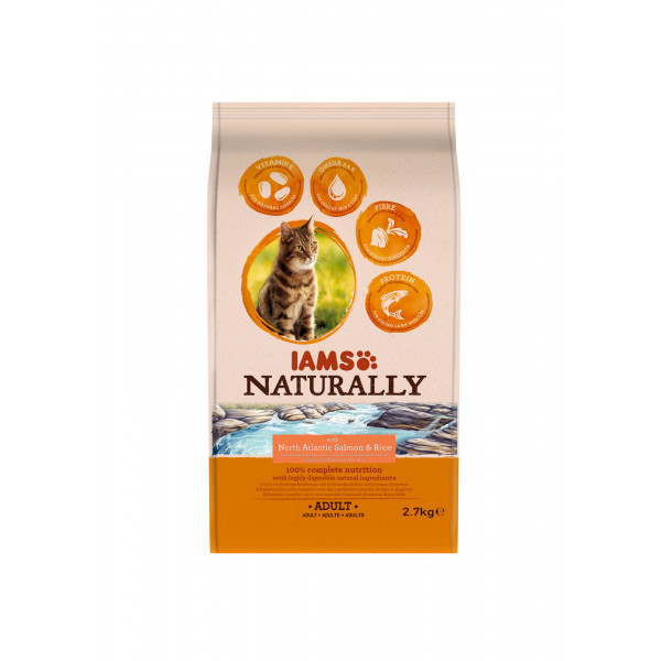 Iams Naturally Adult met zalm & rijst kattenvoer