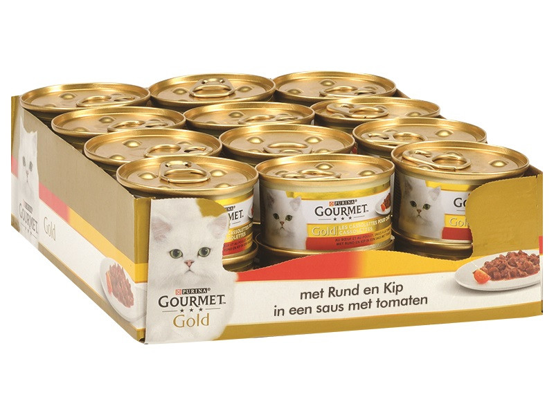 Gourmet Gold Cassolettes met rund, kip, tomaat in saus natvoer kat (24x85 g)