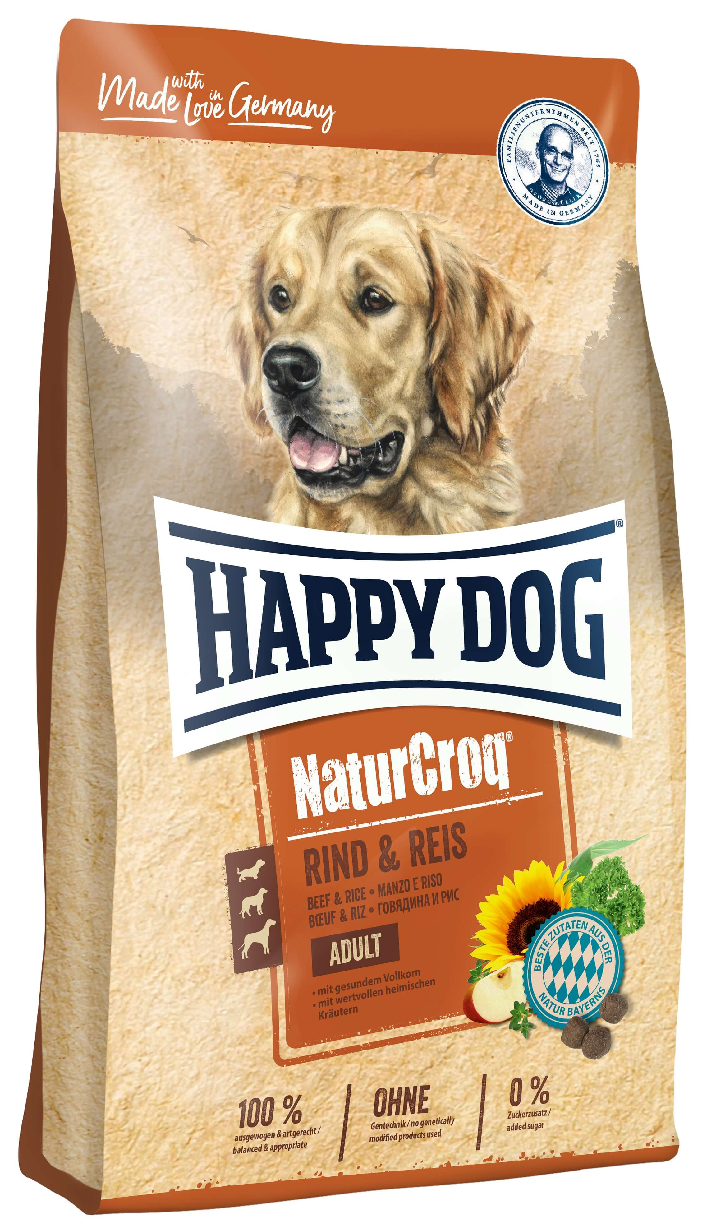 Happy Dog NaturCroq met rund en rijst hondenvoer