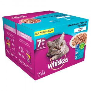Afbeelding Whiskas 7+ Vis in gelei pouches multipack 24 x 100g Per verpakking door Brekz.nl