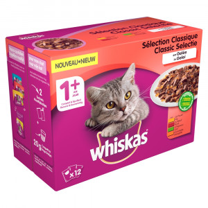 Afbeelding Whiskas 1+ Classic in gelei pouches multipack 12 x 100g Per verpakking door Brekz.nl