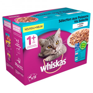 Afbeelding Whiskas 1+ Vis in gelei pouches multipack 12 x 100g Per verpakking door Brekz.nl