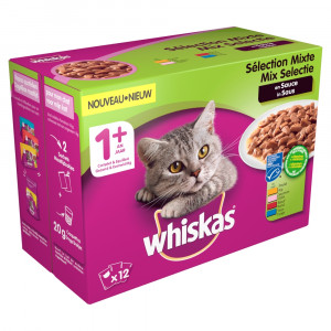 Afbeelding Whiskas 1+ Mix in saus pouches multipack 12 x 100g Per verpakking door Brekz.nl