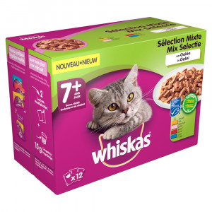 Afbeelding Whiskas 7+ Mix in gelei pouches multipack 12 x 100g Per verpakking door Brekz.nl