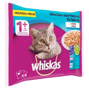 Afbeelding Whiskas 1+ Vis in gelei 4-pack 4 x 100g Per verpakking door Brekz.nl