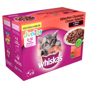 Afbeelding Whiskas Junior Classic in saus pouches multipack 12 x 100g Per verpakking door Brekz.nl