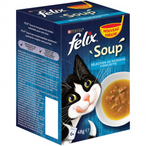 Afbeelding Felix Soup Vis Selectie - Kattenvoer - Kabeljauw Tonijn Schol 6x48 g door Brekz.nl