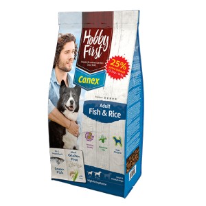 Afbeelding HobbyFirst Canex Adult Vis & Rijst hondenvoer 3 kg door Brekz.nl