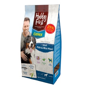 Afbeelding HobbyFirst Canex Adult Vis & Rijst Maxi hondenvoer 12 + 3 kg door Brekz.nl