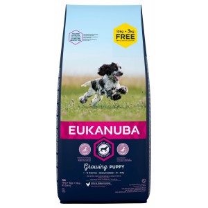 Afbeelding Eukanuba Growing Puppy Medium Breed kip hondenvoer 15 + 3 kg door Brekz.nl
