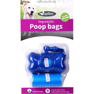 Papillon Poop Bags Dispenser - afbreekbare poepzakjes 2 stuks - Blauw botvorm