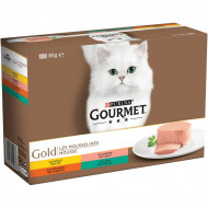 Gourmet Gold Mousse met kip, zalm, niertjes, konijn natvoer kat 1 verpakking (48 x 85 g)