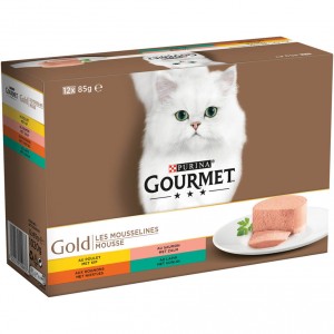 Gourmet Gold Mousse met kip/zalm/niertjes/konijn kat 12-pack 96 x 85 g