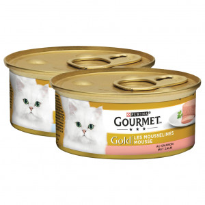 Afbeelding Gourmet Gold Mousse Zalm kattenvoer 1 tray (24 blikken) door Brekz.nl