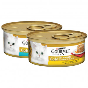 Afbeelding Gourmet Gold Hartig Torentje Kip & Wortel kattenvoer 1 tray (24 blikken) door Brekz.nl