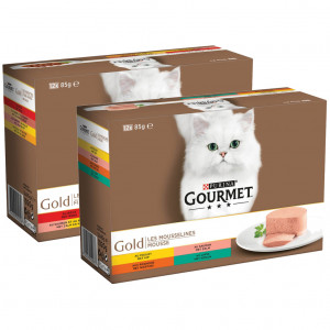 Gourmet Gold 12-Pack Mousse + Fijne Hapjes in Saus kattenvoer 96 x 85 g