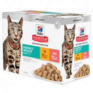 Hill's Adult Perfect Weight nat kattenvoer met kip en zalm maaltijdzakje combipack 2 dozen (24 x 85 g)