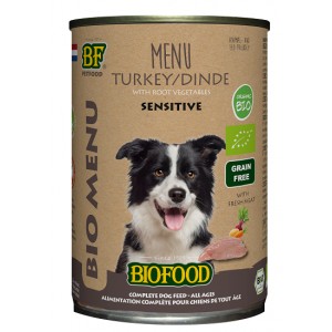 BF Petfood Biofood Organic Sensitive Kalkoen Bio Menu natvoer hond (blik 400 gram) 24 x 400 g
