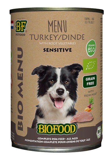 Afbeelding van 12x 400 g BF Petfood Biofood Organic Sensitive Kalkoen Bio Menu natvoer hond (blik 400 gram)