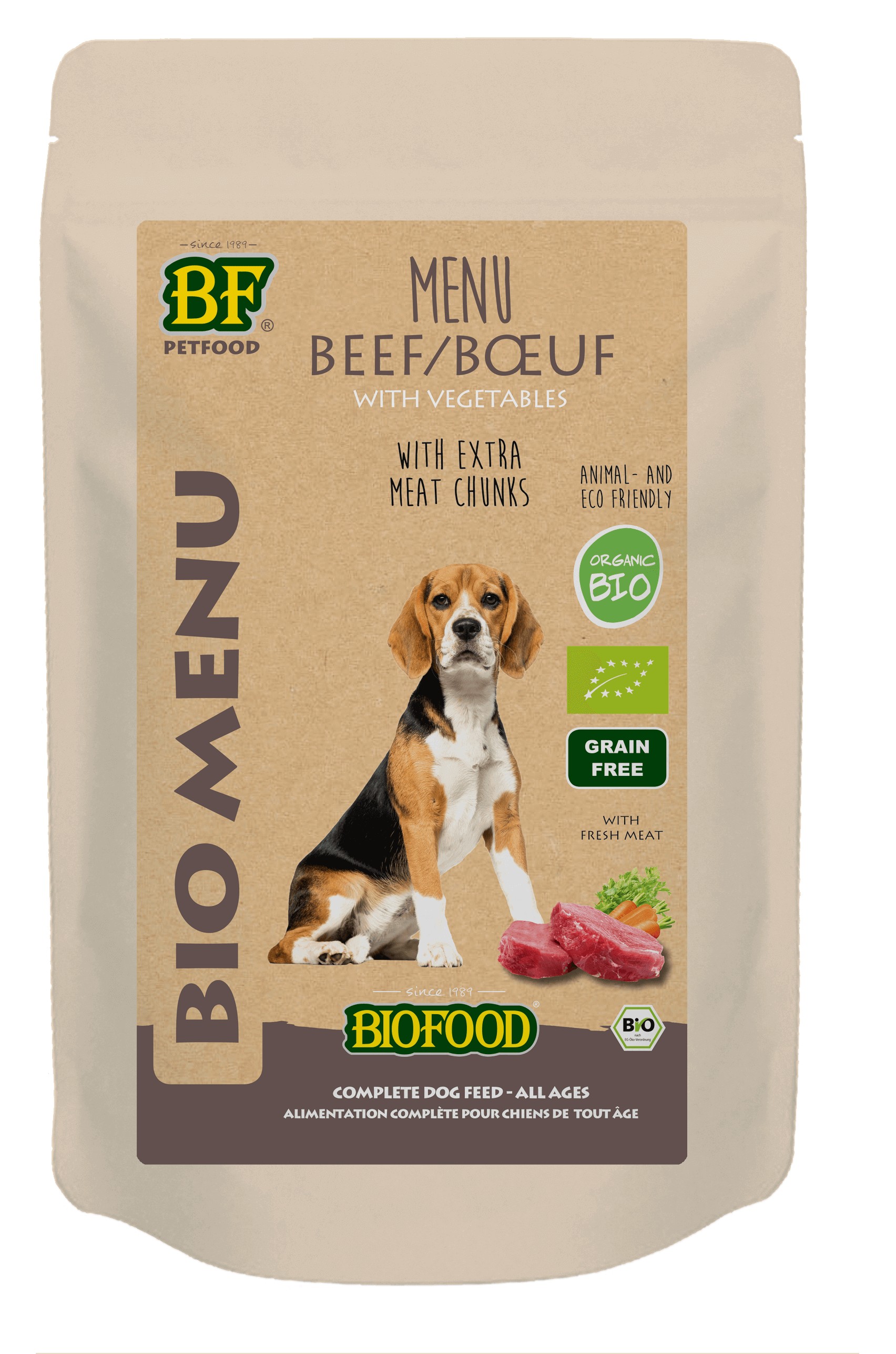 Afbeelding van 15x 150 g BF Petfood Biofood Organic Rund Bio Menu natvoer hond (zakjes 150 gram)