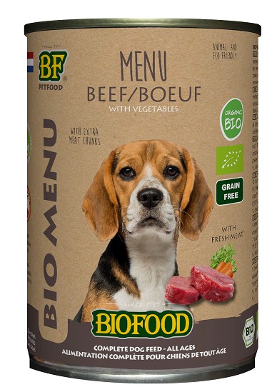 Afbeelding van 24x 400 g BF Petfood Biofood Organic Rund Bio Menu natvoer hond (blik 400 gram)