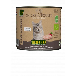 Biofood Organic Kip menu natvoer kat (blik 200 gr) 12 x 200 gram