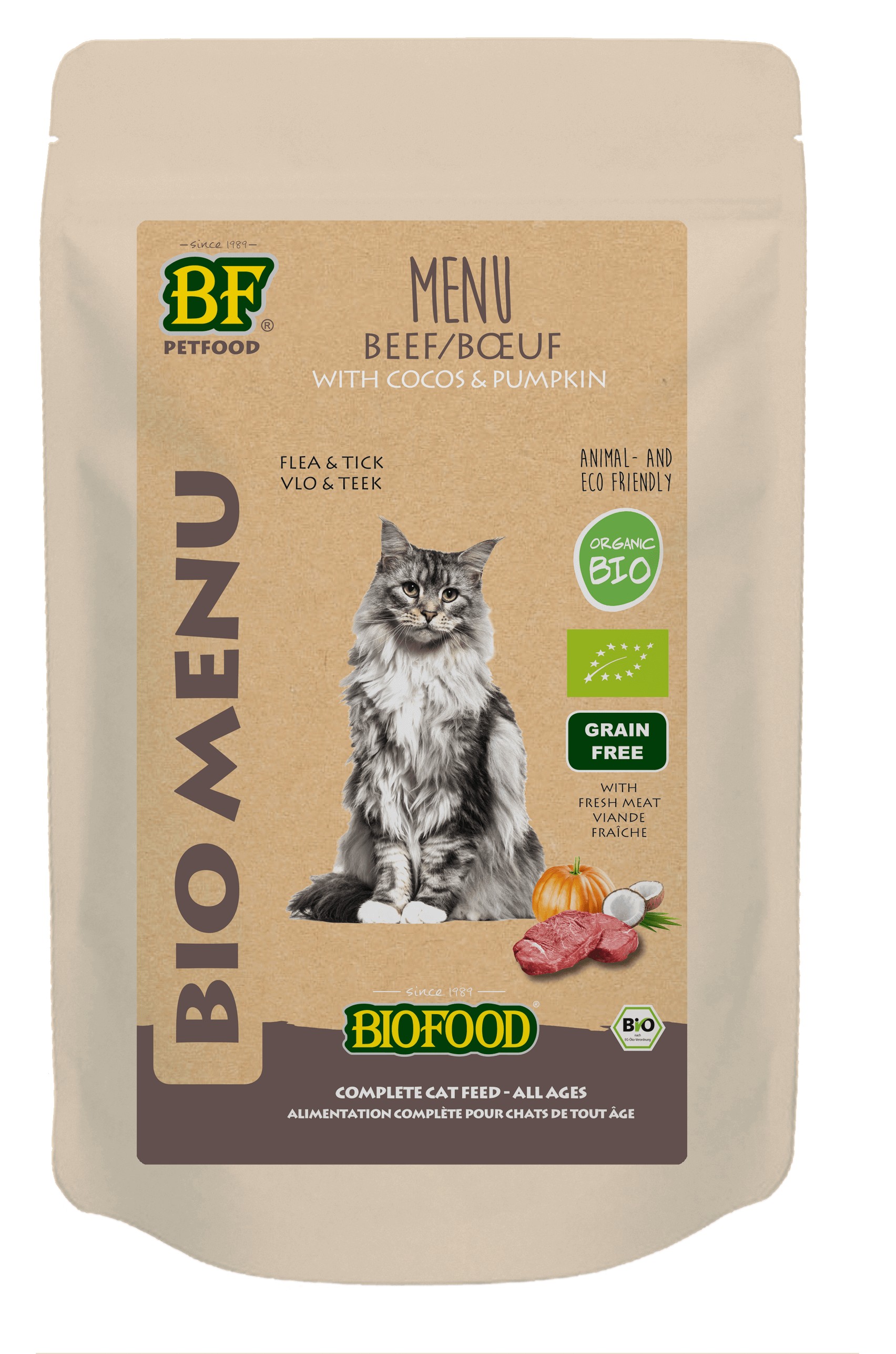 Afbeelding van 20x100 g BF Petfood Biofood Organic Rund Bio menu natvoer kat (zakjes 100 gr)