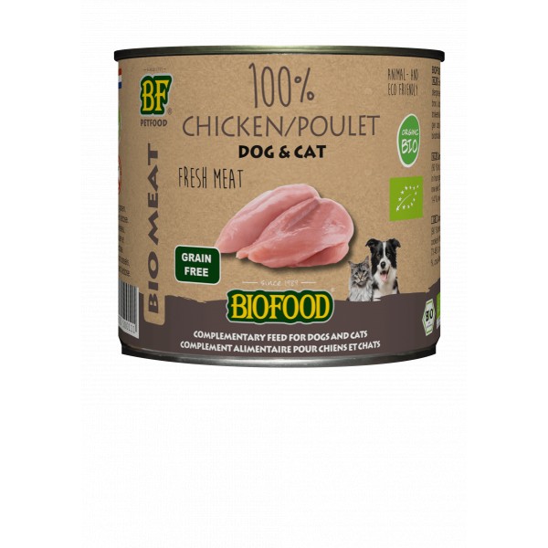 Biofood BF Petfood Biofood Organic 100% kippenvlees natvoer hond & kat (blik 200g) 24 x 200 g