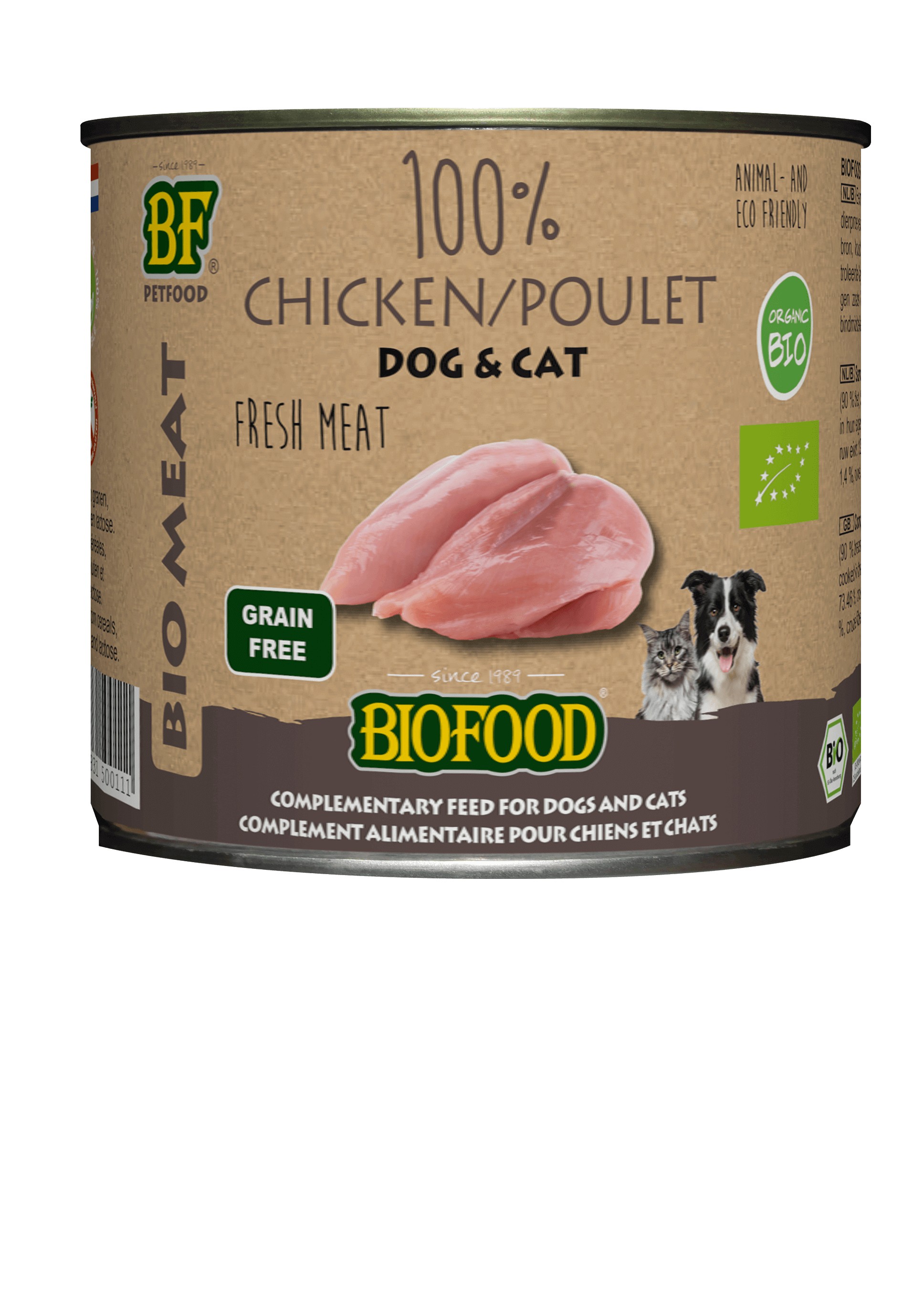 Afbeelding van 24x 200 g BF Petfood Biofood Organic 100% kippenvlees natvoer hond & kat (blik 200g)