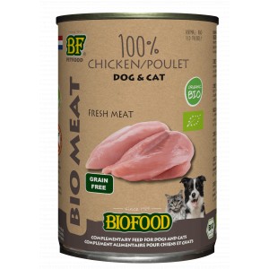 BF Petfood Biofood Organic 100% kippenvlees natvoer hond & kat (blik 400 g) 24 x 400 g