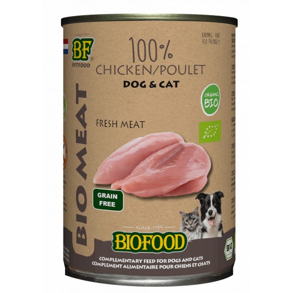 BF Petfood Biofood Organic 100% kippenvlees natvoer hond & kat (blik 400 g) 12 x 400 g