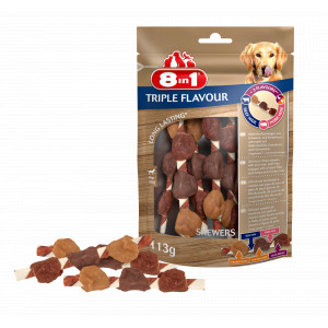 Afbeelding 8in1 Delights Skewers Triple Flavour - Hondensnacks - Kip Varken Rund 6 stuks door Brekz.nl