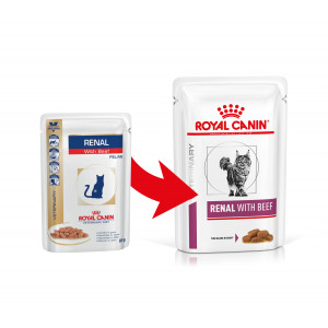 Afbeelding Royal Canin Veterinary Diet Renal Beef kat zakjes 4 x 12 zakjes door Brekz.nl