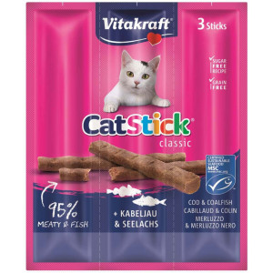 Vitakraft Catsticks Mini Kabeljauw/Koolvis Kattensnoep 3 stuks